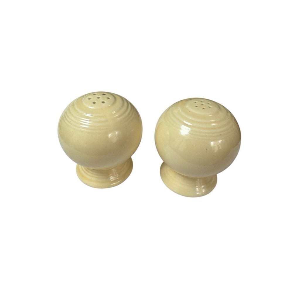 Vintage Fiesta Ware Salt And Pepper Shaker Yellow Ball Shape With Stoppers